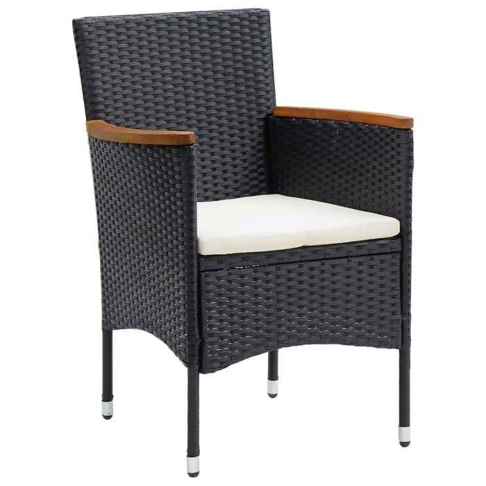 Ensemble jardin - MAISON EXCLUSIVE - 5 pièces - Poly rotin noir - Plateau WPC - Accoudoirs acacia huilé
