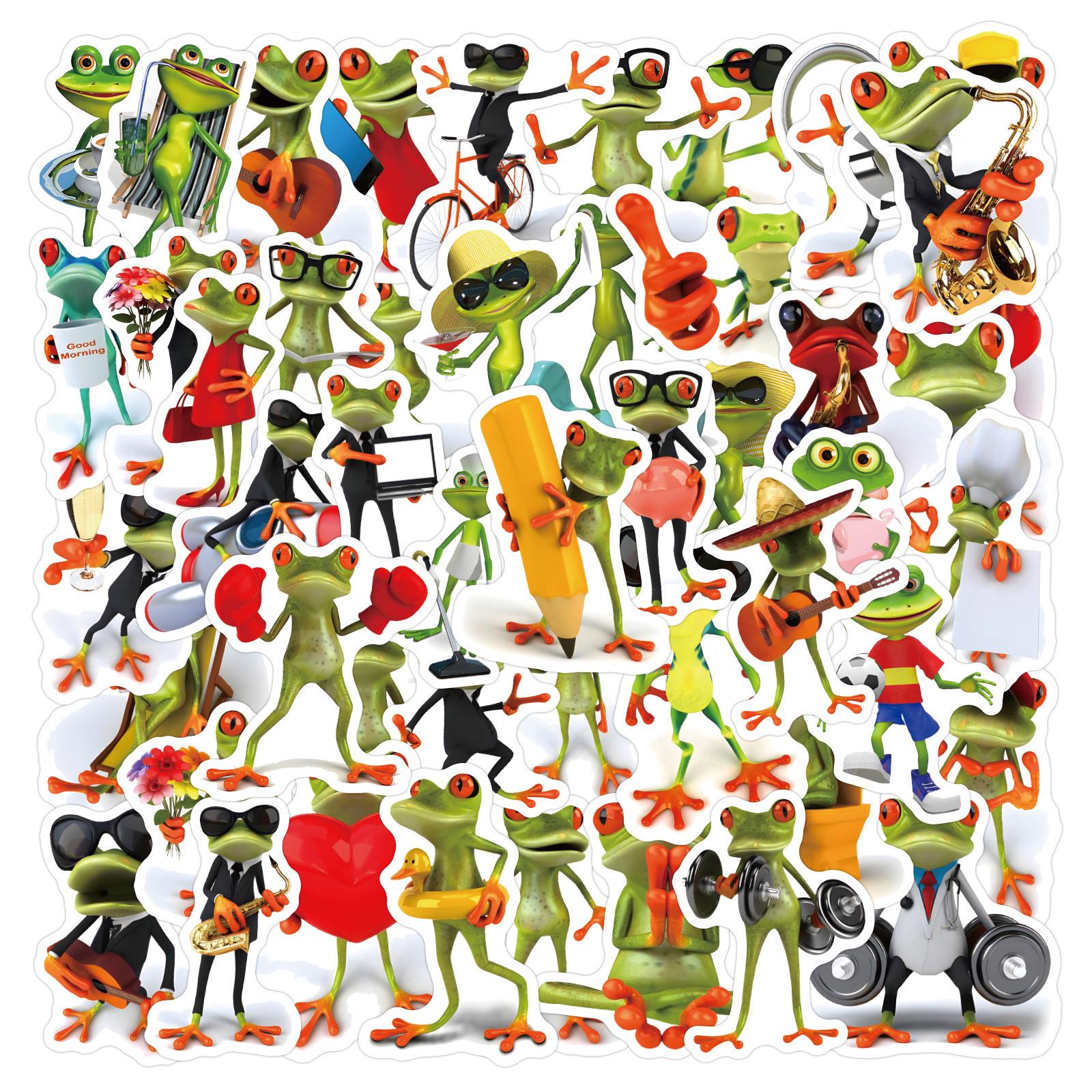 60 Cartoon Quack Quack Frog Stickers - Waterproof and Fun!