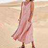 Summer Pocket Sleeveless Round Neck Cotton Linen Women's Dresses