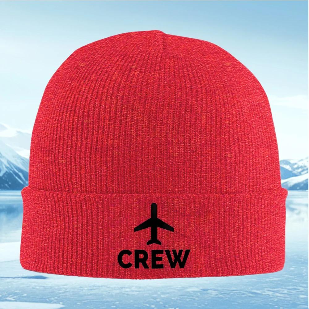Airplane above crew letters logo Unisex Women Unisex Knitted Hat Beanie Pullover Cap Winter Thermal Warm Christmas Outdoor Cycling