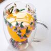 Double-layer Glass Mugs with Dry Flower and Handle for Coffee, Cocktails Elegant Glasses Cup for Entertaining Guest