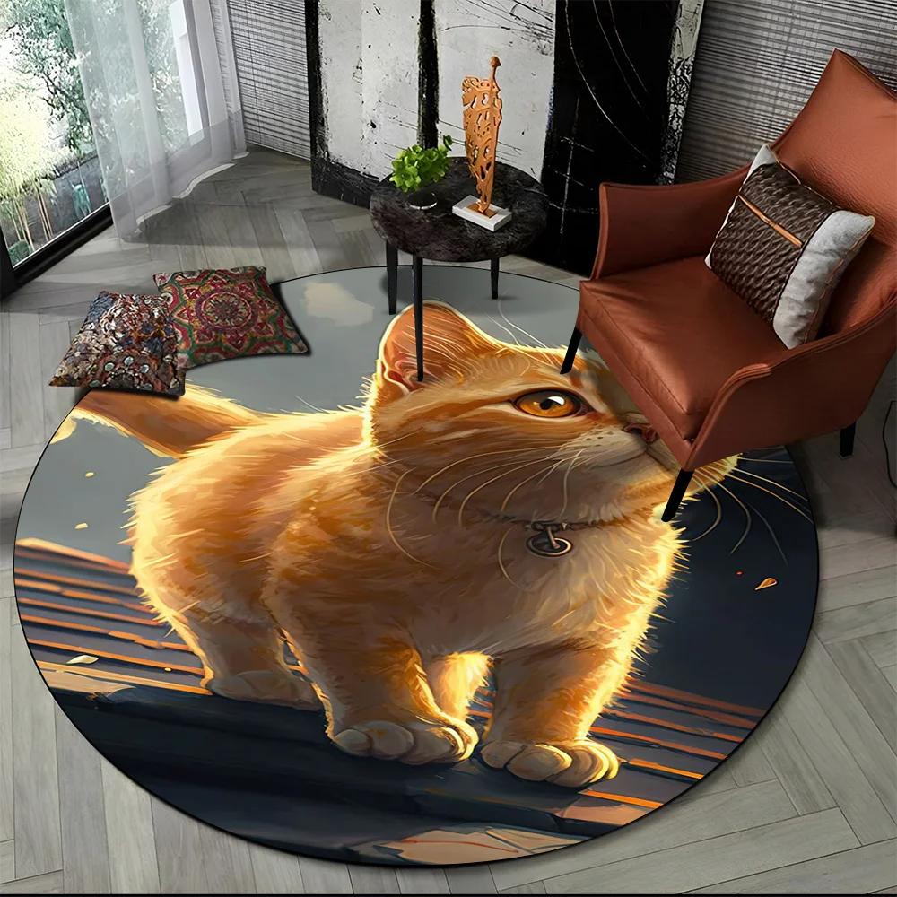 Cute Calico Cat,Persian Cat,Ragdoll Cartoon Round Carpet Rug for Living Room Bedroom Kids Decor,Pet Area Rug Non-slip Floor Mat