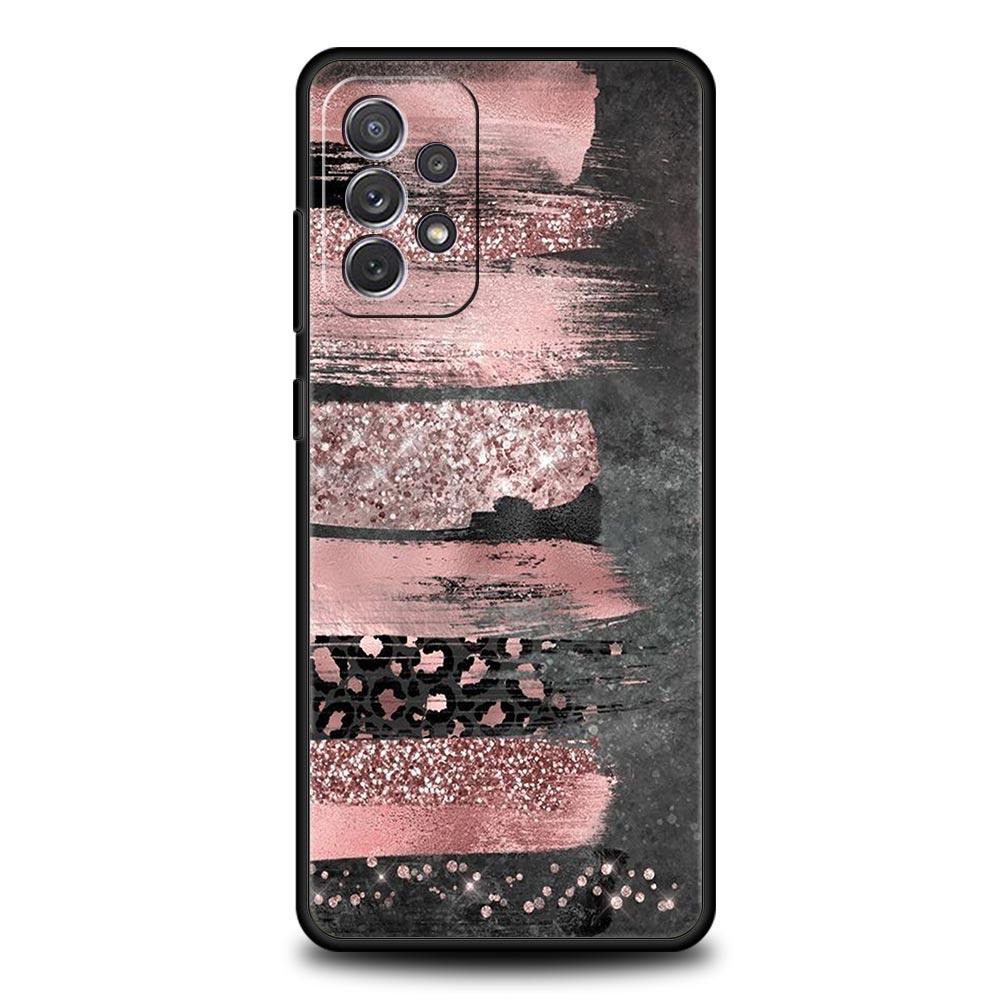 Gold Pink Rose Glitter Hearts Case for Samsung A17 A13 A15 A25 A35 A51 A55 A71 A21S A11 A31 A41 A23 A53 A73 5G A03S A05s Cover