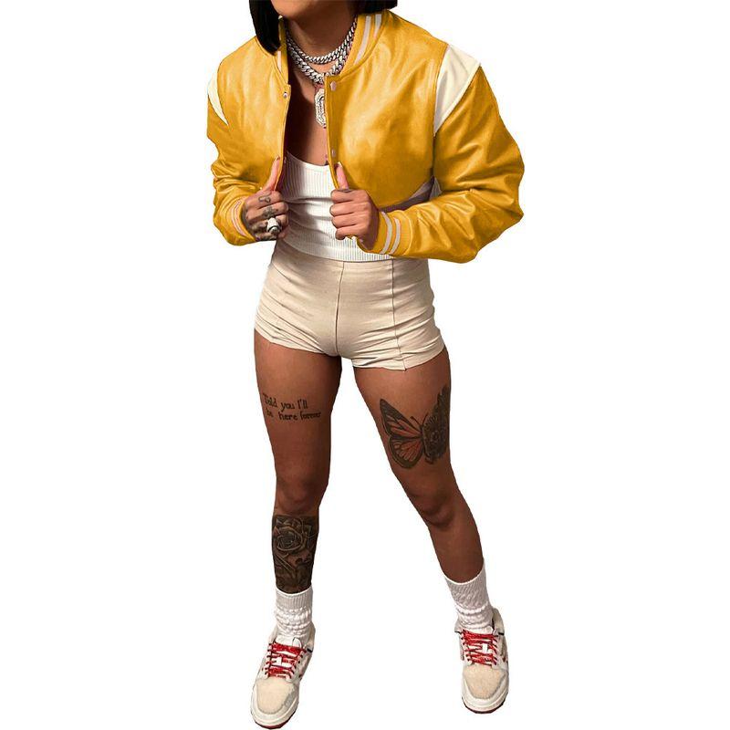 Women Leather Jacket Cropped Jacket Ultra Short Baseball Uniform for Women Leather Jacket Coat