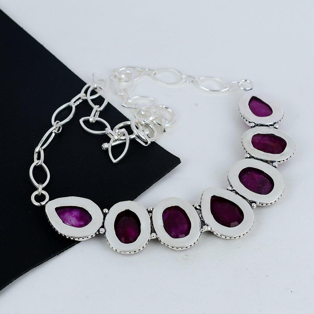 Dainty Kashmir Ruby Gemstone Handmade 925 Sterling Silver Necklace, Kashmir Ruby Silver Necklace For Wife, Unisex Necklace, Mother's Day Gift