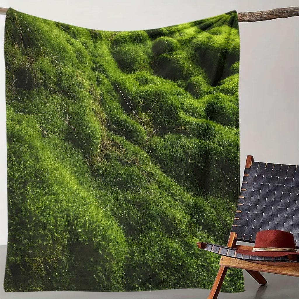 Green Vegetation Botanical Print Throw Blanket - Nature Plant Art Motif Soft Lightweight Accent for Sofa Bed Travel Office Gift
