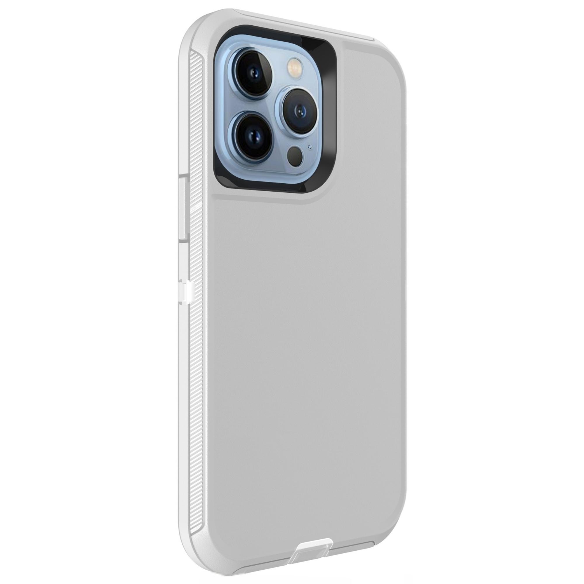 

For iPhone 15 Pro Max Case 3 in 1 Detachable Shockproof Anti Slip TPU+PC Phone Back Cover White/Grey