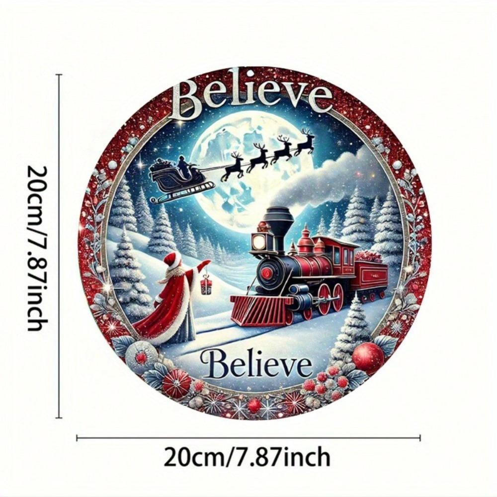 Christmas Train Tin Metal Wall Sign Vintage Home Decor 8x8 Inch English Text Holiday Gift