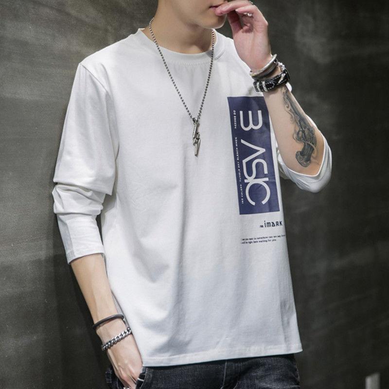 Men T Shirt Solid Color O-neck Long Sleeve Streetwear Casual Men Clothing Korean Style Fashion Tee Tops M-4XL