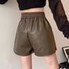 Black Hot Woman Short Pants Baggy Elastic Waist Shorts Fashion High Waist Leather Shorts  Summer