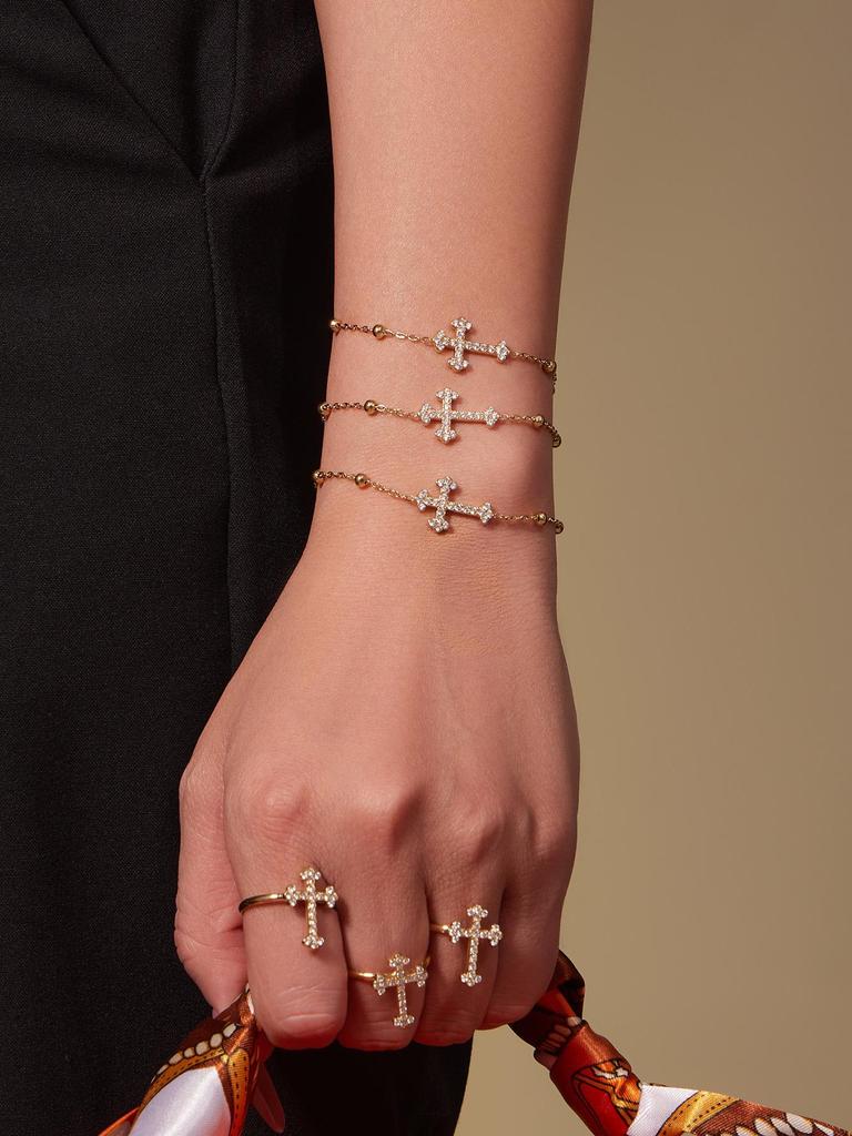 Qiong Yao 5A Zirconia Cross Jewelry Set: 18K Gold-Plated Earrings, Bracelet, Ring, Pendant, and Clavicle Chain