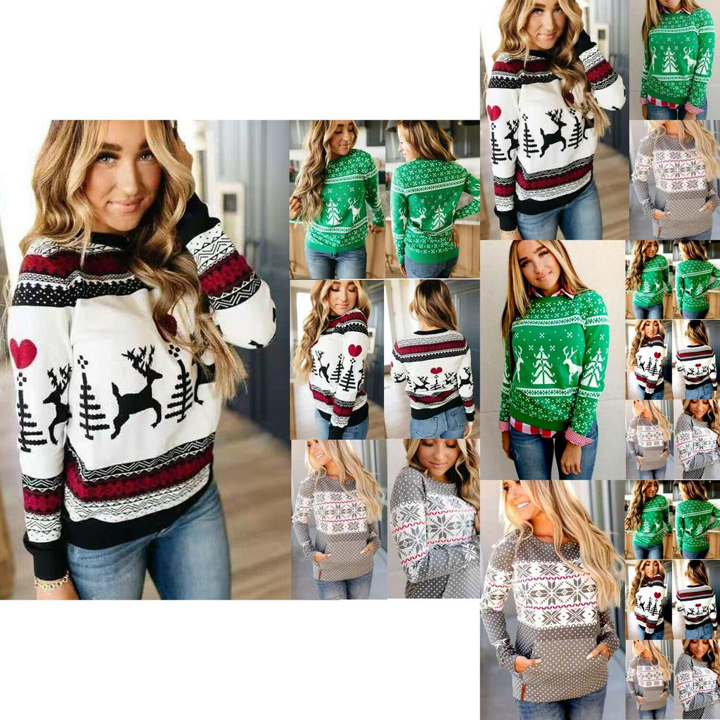 Loose Christmas Women Xmas Pullover Jumper Sweater Long Sleeve Top Sweatershirt