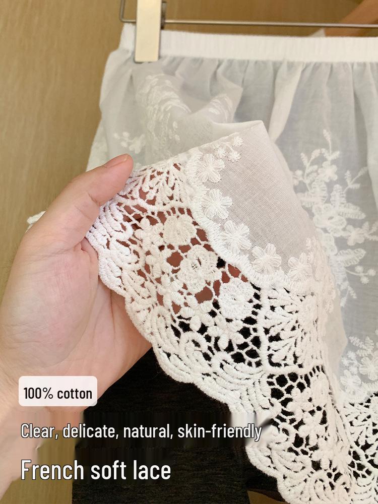 White Lace Layered Skirt - Versatile, Short, Half-Length for Autumn/Winter