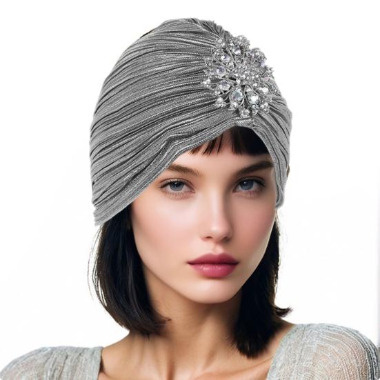 Headscarf Hat with Fancy Pleats Rhinestones Retro Style Women Turban Hat 20s 30s Vintage Headpiece Hair Accessories
