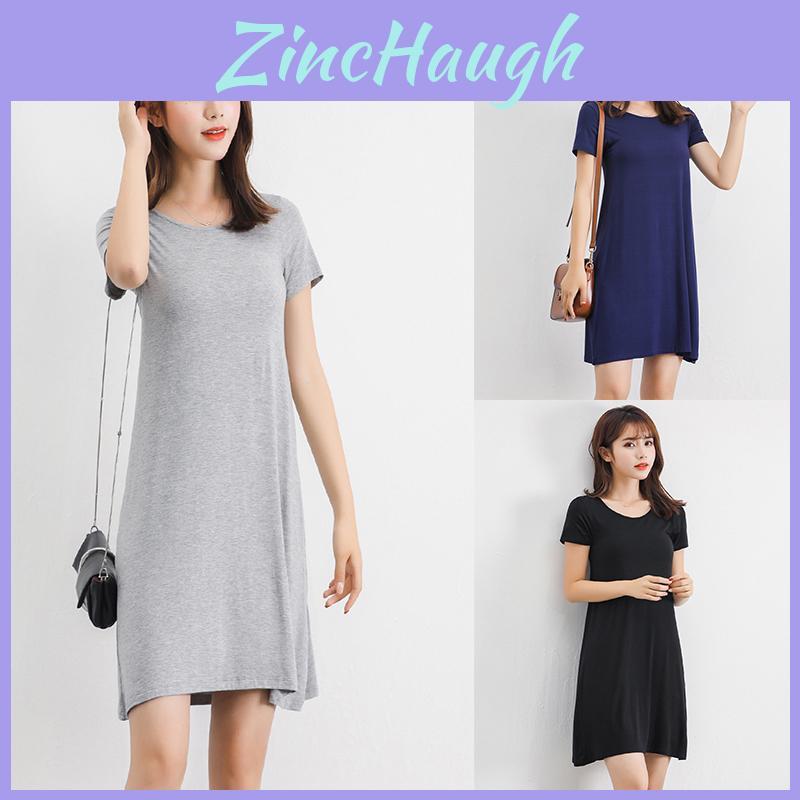 Women's Summer Short Sleeve Casual Sundress Tops Mini T-shirt Dress In Vibrant Modal
