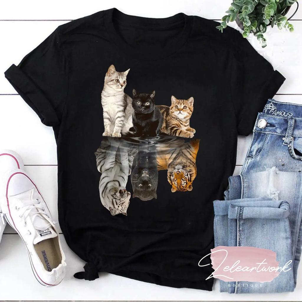 Cat Always Believe In Yourself T Shirt Funny Reflection Tiger Cute Lover Vintage Stylish Graphic Breathable