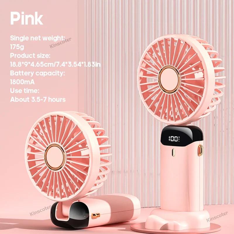 Mini ventilador portátil dobrável usb, ventilador portátil para pendurar no pescoço, ventilador recarregável usb de 5 velocidades com suporte para telefone e tela de exibição