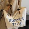 Embroidered letter canvas bag women's new large-capacity commuter tote bag versatile single shoulder student leisure class