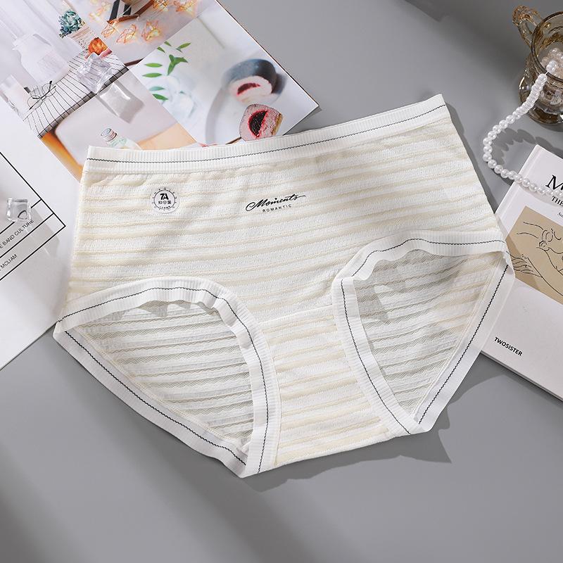Large Size Spring and Autumn Striped Cotton 7a Antibacterial Extension Crotch High Waist Triangle Briefs
