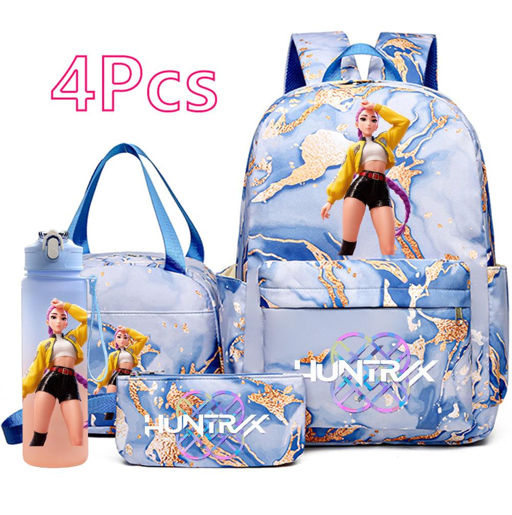 4Pcs/set New K-Pop Printed Backpack Handbag Pencil Case with 750Ml Water Bottler for Teenager Boy Girl Schoolbag Student Large Capacity Bookbag