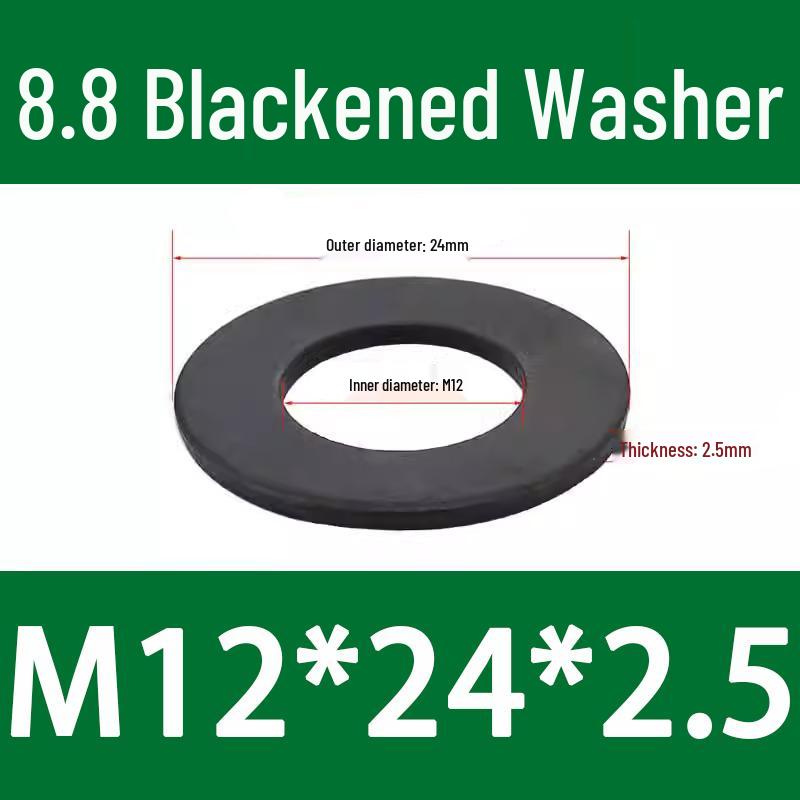 8.8 High-Strength Blackened Metal Flat Washer Spacer, Galvanized and Thickened, Sizes: M3-M12.