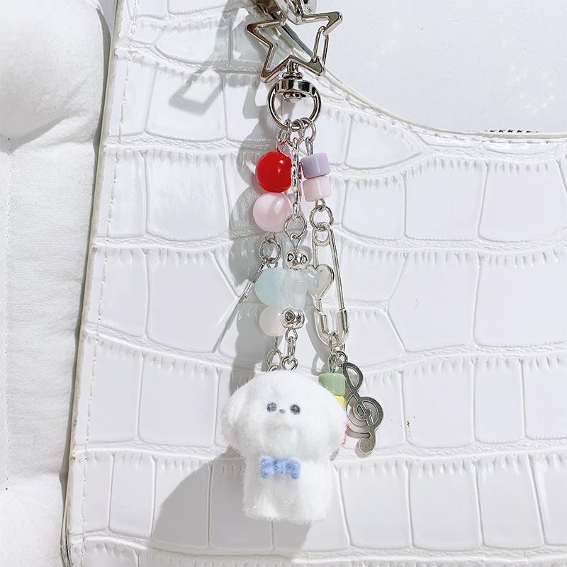 Creative Cute Flocked Kitten Strawberry Pendant Keychain Sweet Animal Keyring Backpack Decoration Accessories Best Friend Gifts