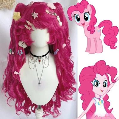 Anime Pinkie Pie Cos PP Pinkamena Diane Pie Cosplay Personificação Meu Cos Fofo Adorável Rosa Peruca Ondas Cacheadas Festa Cabelo Sintético