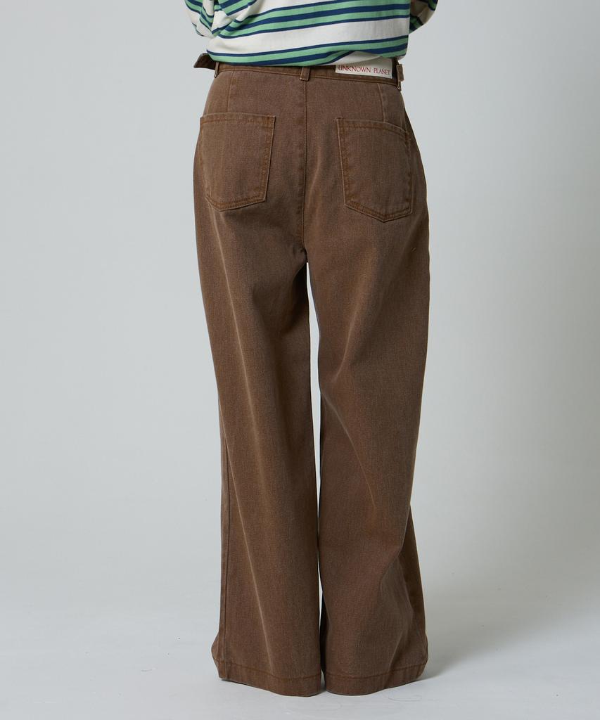 Unknown Planet Side-Belted Double-Pleat Wide Chino Pants Brown