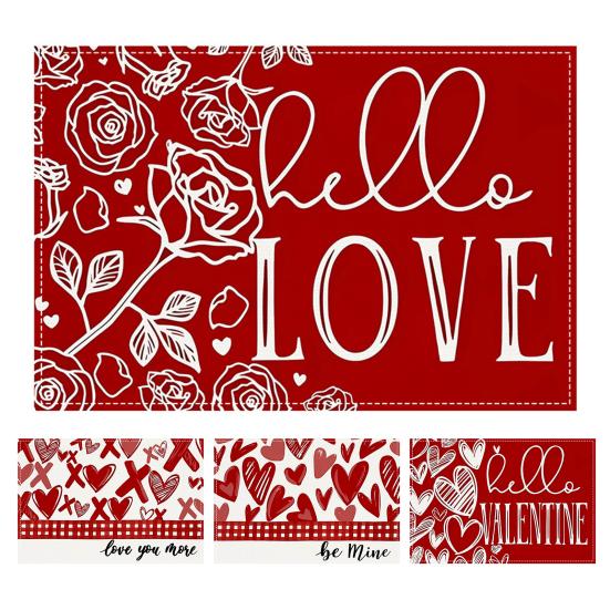 Valentines Day Placemat Retangle Shape Thickened Heat-Resistant Oil-Resistant Non-Slip Coaster Parties Weddings Banquets Table Decoration Dining
