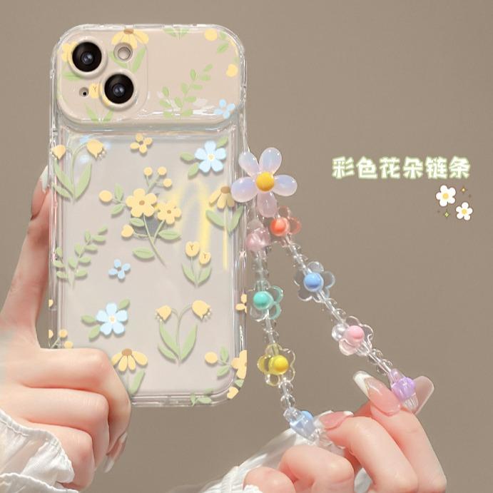 Applicable to Apple 17promax mobile phone case ipone16 full screen floral chain 15 flip mirror 8 transparent anti-drop