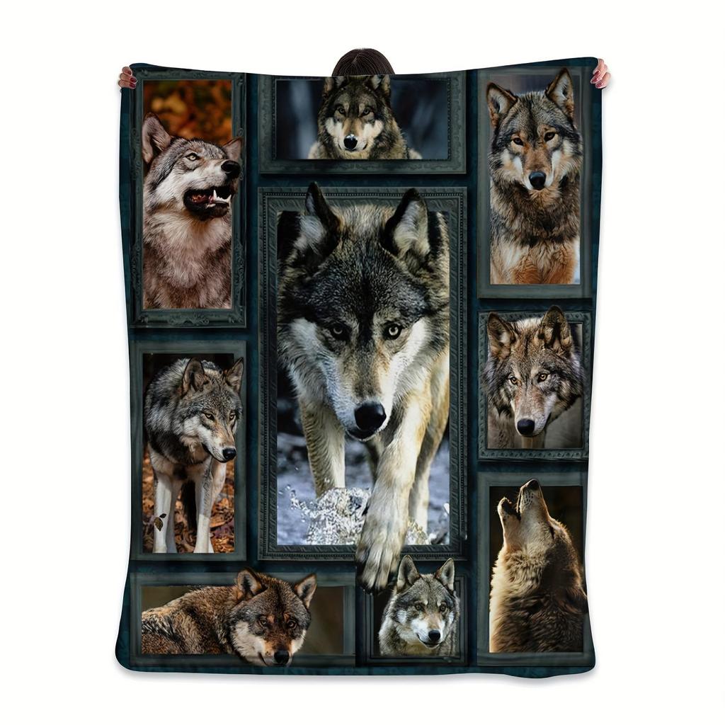 1pc Wolf Blanket Flannel 3D Printing Blanket Adult Flannel Blanket Chair Sofa Bedroom Blanket Room Decor 280Gsm