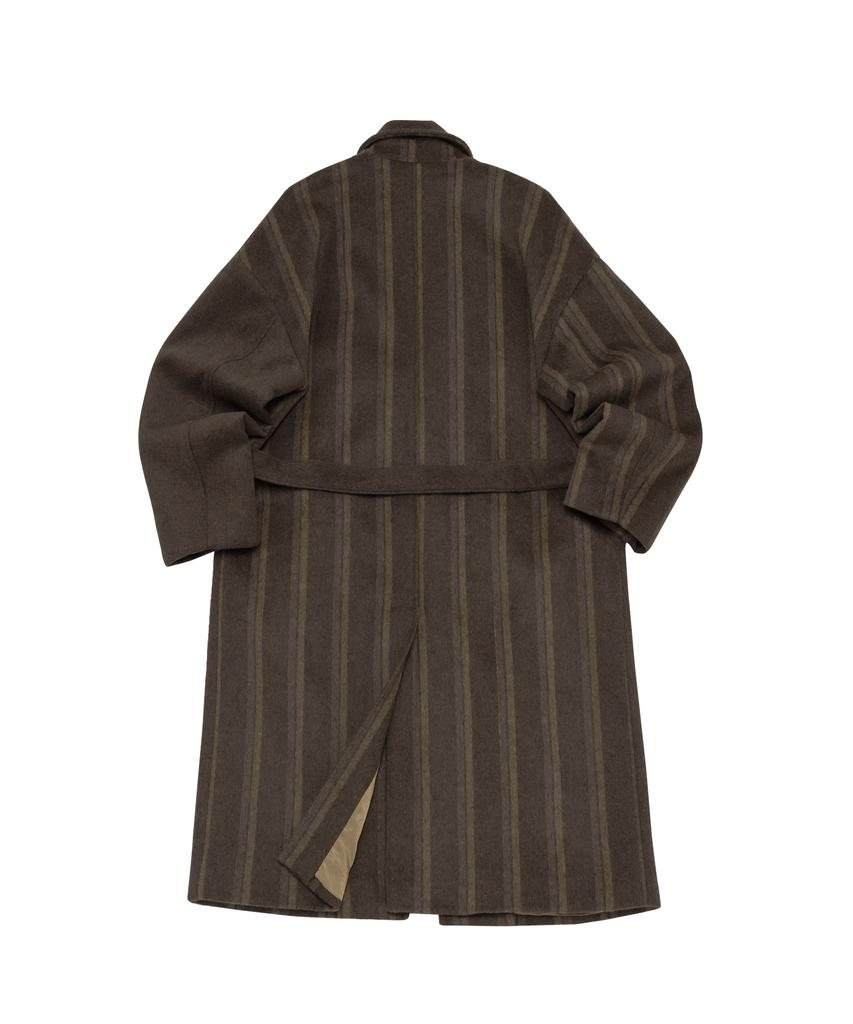 A Nothing Stripe Combination Wool Robe Coat (Brown)