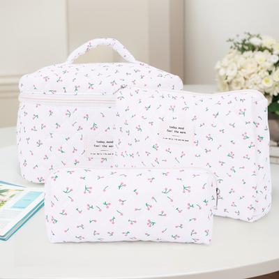 3Pcs Quilted Makeup Bag Portable Cosmetic Pouch Large Capacity Aesthetic Cosmetic Bag Cotton Pen Bag Outdoor Travel Bag