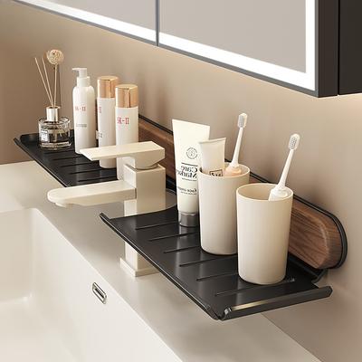 Walnuss Toilette Waschbecken Spiegel Regal Wasserhahn Waschbecken Waschbecken Wandmontierte Lagerregale Badezimmerregal Toilette Küchenregal ohne Bohren