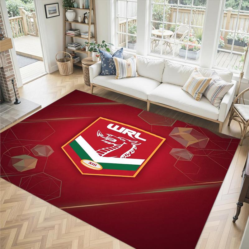 Wales Rugby Design Crystal Velvet Carpet Cozy Non?Slip Printed Rug For Bedroom Living Room Entrance