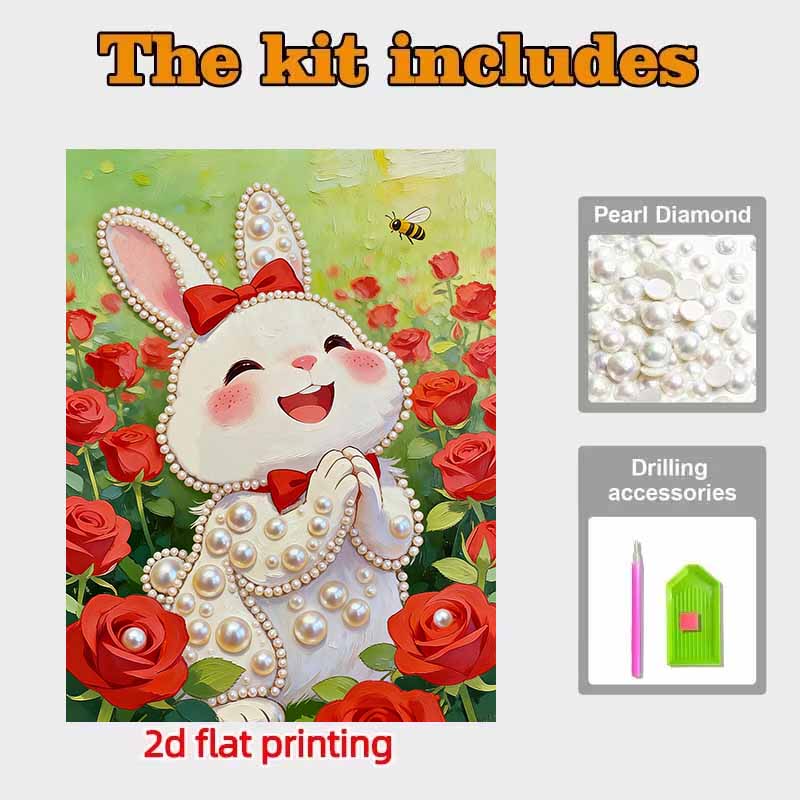 DIY Cute Little Rabbit Pearl Diamond Art Kits Without Frame 30x40cm Gem Art Diamond Painting Kits for Adults/Beginners Gift Idea Home Wall Decor