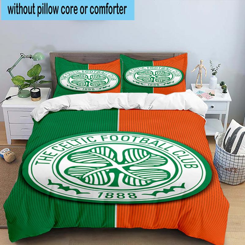 3pcs Cel-tic Football Club Crest Printed Bedding Set Duvet Cover Closure Includes 1 Duvet Cover & 2 Pillowcases Bedding Sets Home Decor Gifts