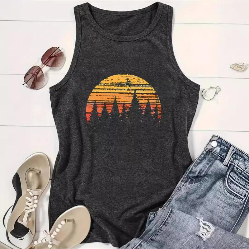 Sonnenaufgangslandschaft bedruckte Damen Rundhals-Pullover Frühling und Sommer lässiges ärmelloses Top