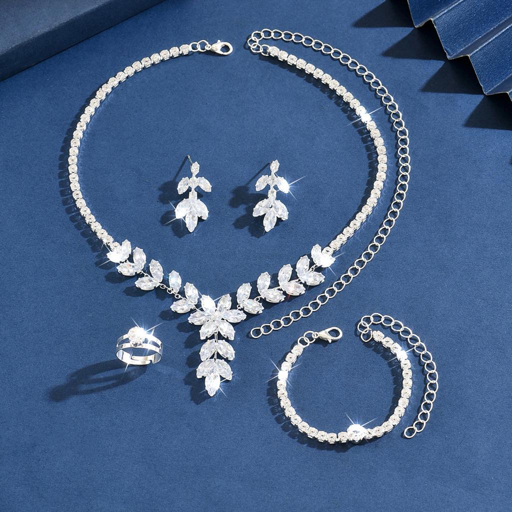 Stylish And Simple Super Flash Crystal Leaf Fringed Necklace Earrings Light Luxury High Sense Niche Trend Earrings Women