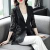 Elegant Work Blazer Coats for Women  Spring Summer Fashion Lace Notched Collar Slim Coat   Black Casual Women's Jacket