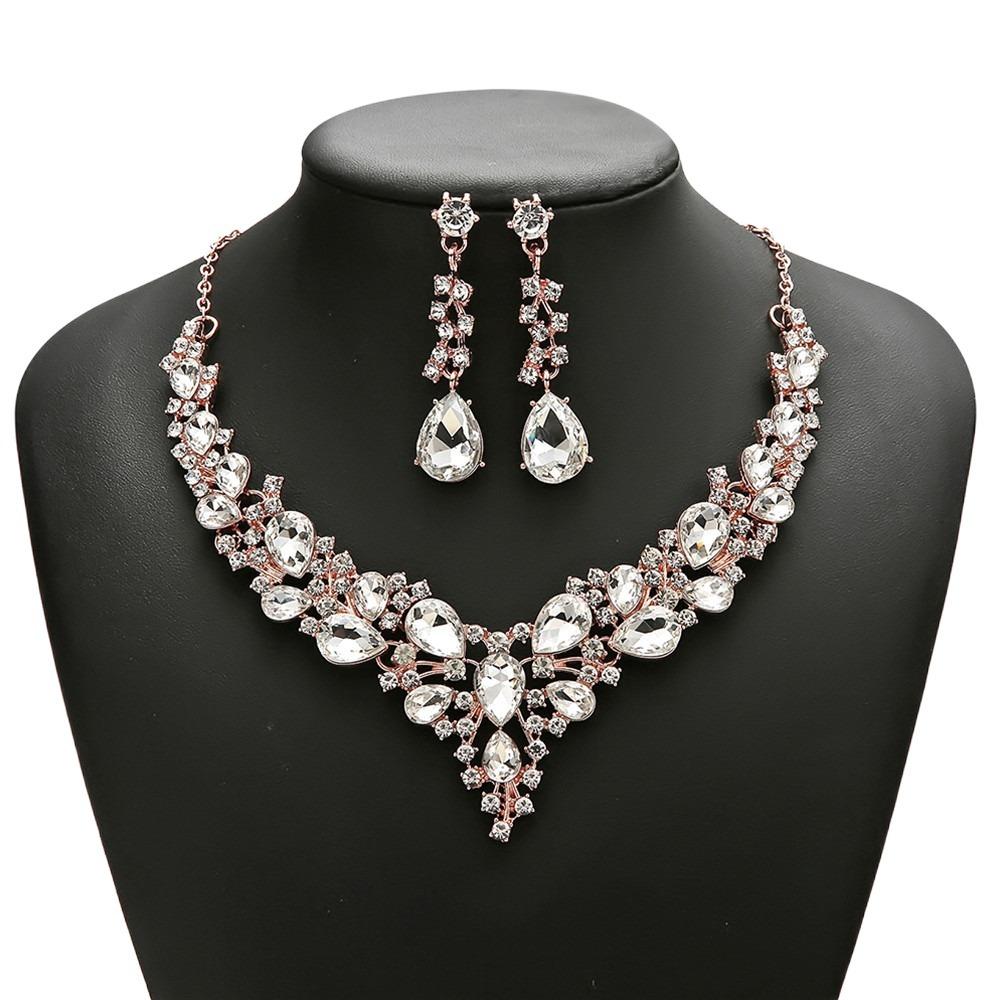 Elegant Rhinestone Jewelry Set Crystal Necklace Earrings Set Bridal Necklaces Earrings Banquet