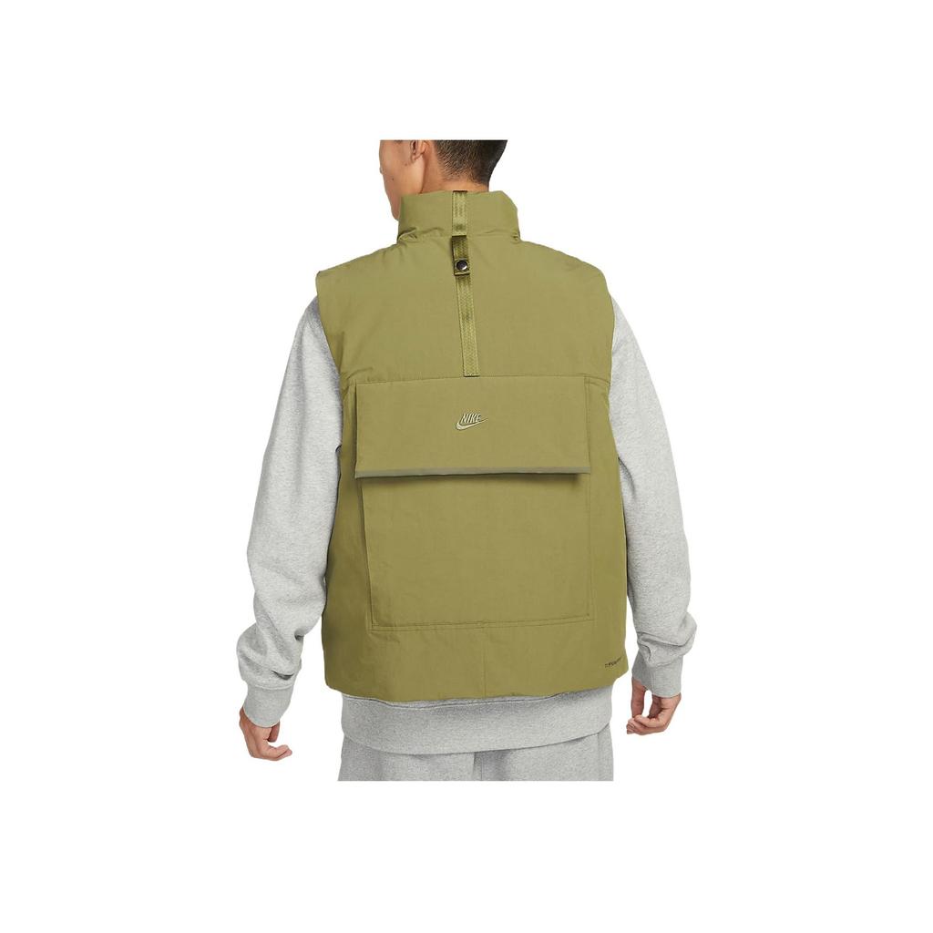Nike Solid Color Utility Pocket Zippered Stand Collar Warm Vest Men Vest Olive-Green DQ4305-378