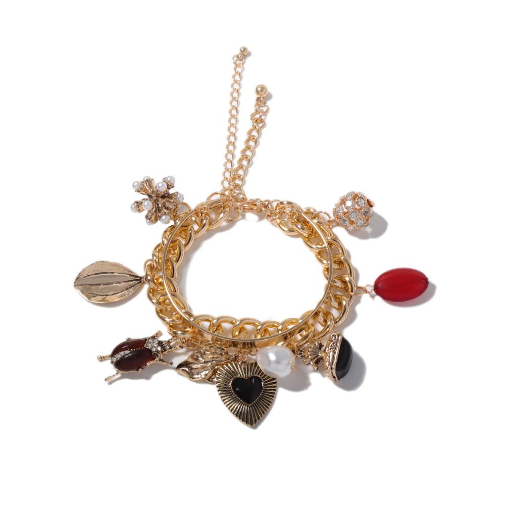 Personalized fashion trend Double layer stacking wearing retro insect love and other pendants Chain bracelet Versatile casual