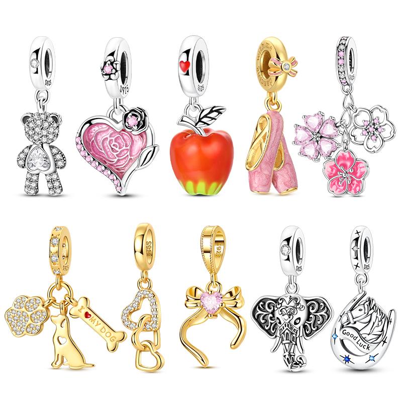 New In Original Charms Copper Two-Tone Dog Bone Paw Print Charms Beads Fits 3Mm Original Bracelet For Women Diy Jewelry Gift