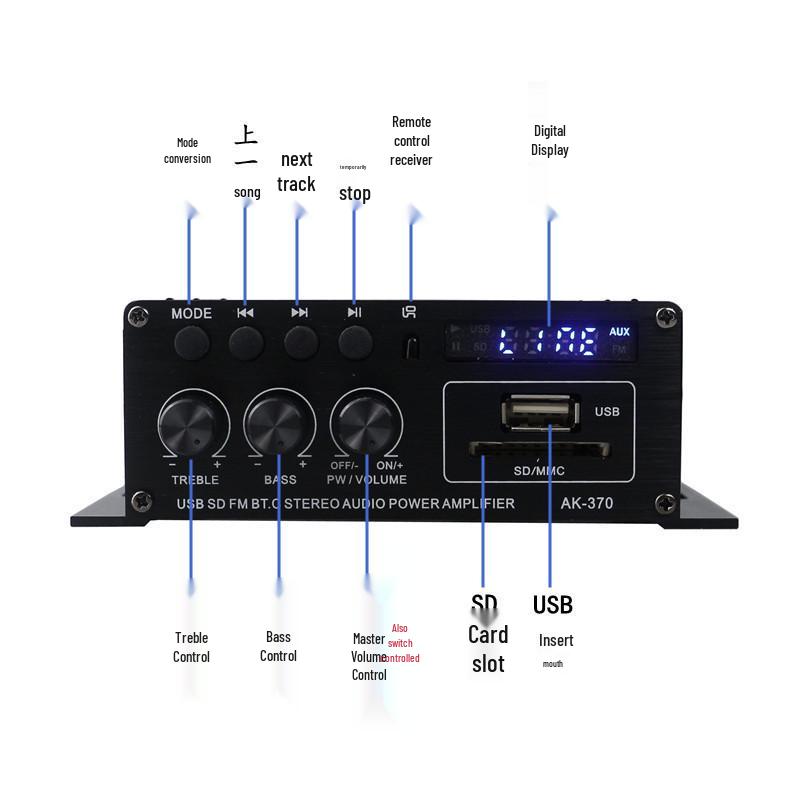 AK-370 Bluetooth Amplifier: Home, KTV, Car Audio Player 12V