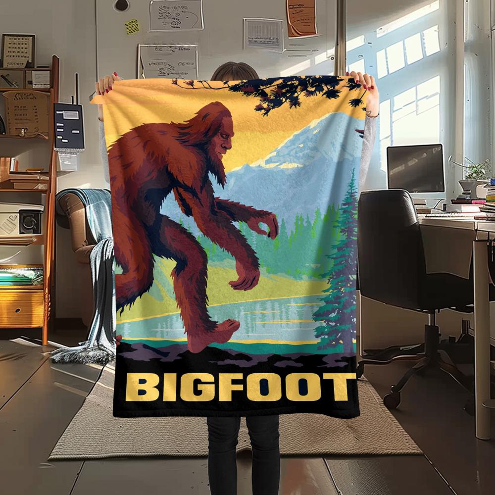 Bigfoot pattern Flannel Blanket, High quality Comfortable for All Seasons, Home Decor, Warmth and Comfort, Perfect for Gifts.