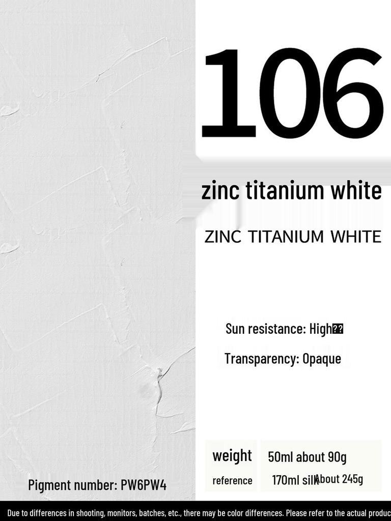 Zinc Titanium White Oil Paint 106 for Artistic Canvas Painting