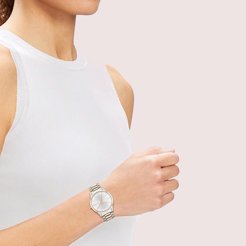 CALVIN KLEIN ICONIC Logo Series Watch Quartz Movement Stainless Steel Strap 35mm Silver Dial Women's Watch Classic Logo Style 25200044-gj