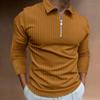 Zipper Striped Long Sleeved Men's Polo Shirt
