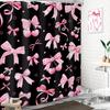 Pink Black Bow Shower Curtain Cherry Girly Preppy Modern Fruit Pretty Sweet Aesthetic for Girls Teens Cloth Fabric